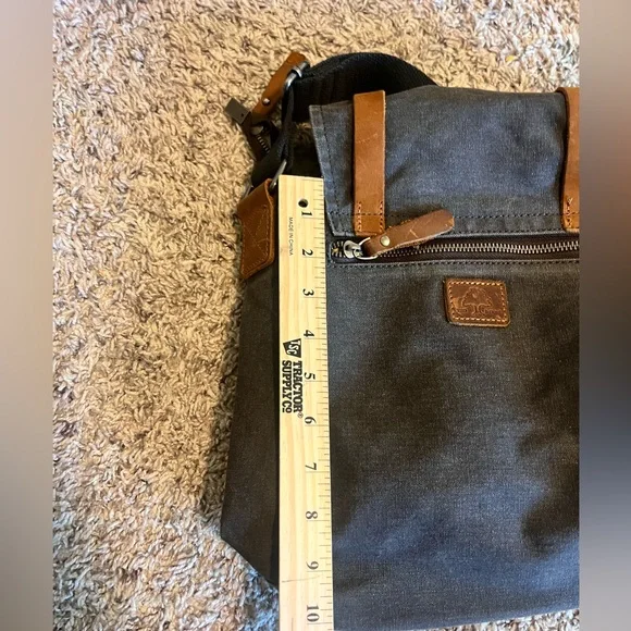 TSD Brand Canvas & Leather Backpack Messenger Bag w/Metal Clasp Pockets - Picture 4 of 6